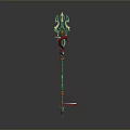 Fantasy Decorative Weapon with Long Green Handle Red Serpent Details and Ornate Top Design