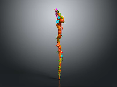 Colorful Staff Weapon With Intricate Orange Yellow Blue Pink Decorative Elements 3d model
