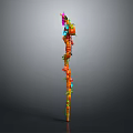 Colorful Staff Weapon With Intricate Orange Yellow Blue Pink Decorative Elements