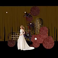 Elegant Floral Installation With Red Spherical Blooms Golden Frames And Woman In White Gown