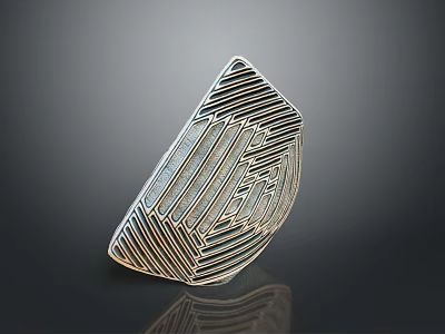 Fashionable Geometric Brooch Featuring Striped Design And Metallic Material For Clothing Accessory 3d model