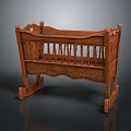 Classic Wooden Baby Crib With Traditional Carved Details And Curved Rails