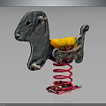 Children's White Rocking Horse With Yellow Seat And Red Spring Base