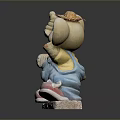 Cute Elephant Figurine Wearing Straw Hat Blue Overalls And Pink Shoes Standing On Square Base