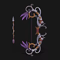 Ornate Bow With Purple Feathers Gold Silver Design And Curved Decorations