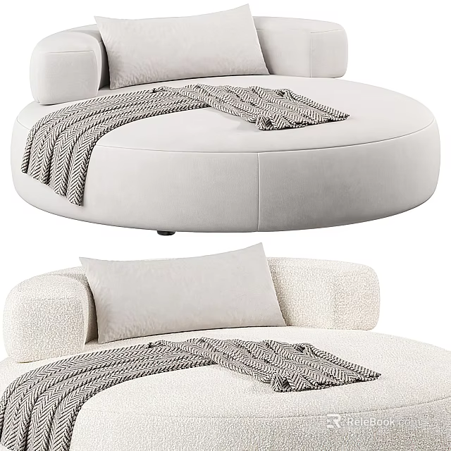 Comfortable Single Sofa With Soft Ivory Velvet Fabric And Knitted Blanket Pillow 3d model 