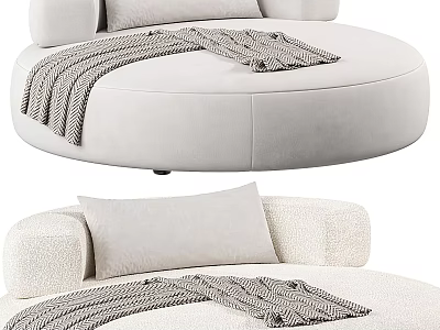 Comfortable Single Sofa With Soft Ivory Velvet Fabric And Knitted Blanket Pillow 3d model