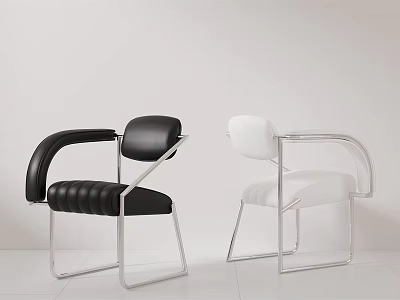 Two Modern Black And White Accent Chairs With Metal Frame Design 3d model