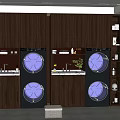 Dark Wood Storage Cabinet Rack in Modern Laundry Room with Built-in Washing Machines Dryers Shelves