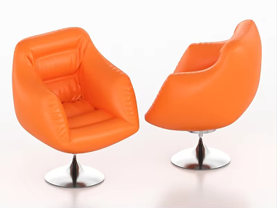 Modern Orange Leather Accent Chair With Swivel Metal Base Design 3d model