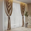 Modern Beige Curtains with Sheer Layers and Pleated Design in Room with Potted Plant