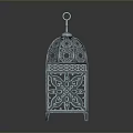 Silver Decorative Lantern With Intricate Animal Pattern Design On Gray Background