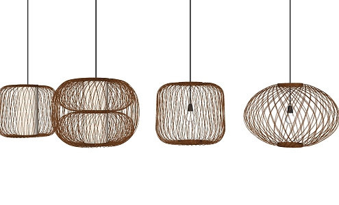 New Chinese Chandelier Bamboo Chandelier Combination 3d model