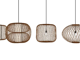 New Chinese Chandelier Bamboo Chandelier Combination 3d model