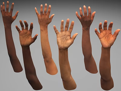 Multiple People With Raised Hands And Extended Arms Against Gray Backdrop 3d model