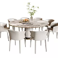 Modern Minimalist Dining Table Set With Round Marble Top And Light Colored Chairs 3d model