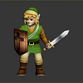 Game Movie Character In Green Outfit Green Hat Blonde Hair Holding Shield Sword
