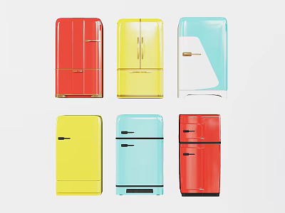 Colorful Retro Refrigerators with Various Colors Sizes and Classic Designs 3d model