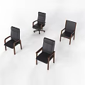 Four Black Leather Leisure Chairs With Wooden Arms And Legs And One Wheeled Design