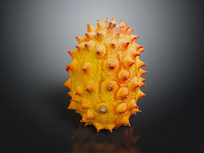 Ripe Kiwano Fruit With Orange Yellow Color And Spiky Surface On Black Background 3d model