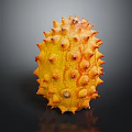 Ripe Kiwano Fruit With Orange Yellow Color And Spiky Surface On Black Background