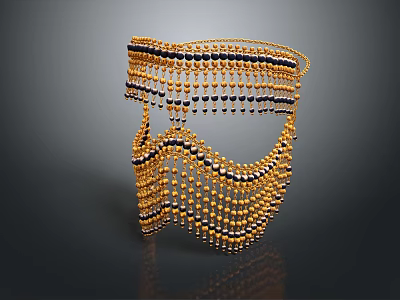 Elegant Beaded Jewelry Mask with Gold Black White Beads Decoration 3d model