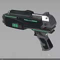 Futuristic Sci Fi Pistol With Green Glowing Lines Metallic Body And Ergonomic Grip Design