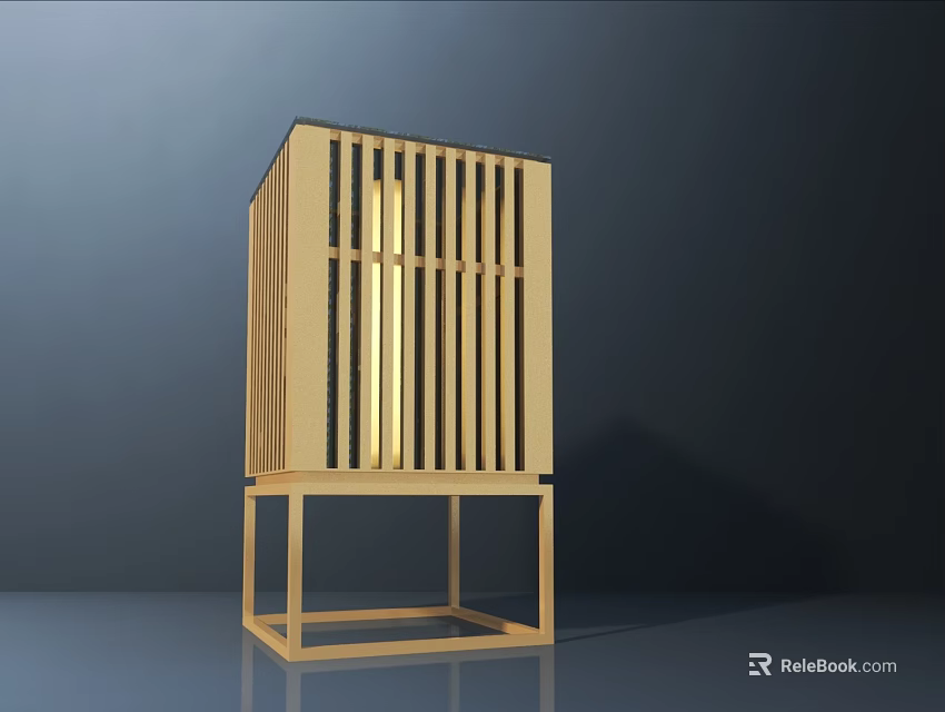 Modern Wooden Floor Lamp With Minimalist Vertical Slat Structure And Illuminating Light 3d model 