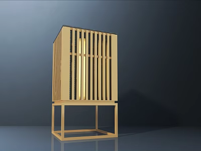 Modern Wooden Floor Lamp With Minimalist Vertical Slat Structure And Illuminating Light 3d model