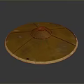 Circular Copper Colored Metal Object With Textured Surface And Green Light Spots On Dark Background