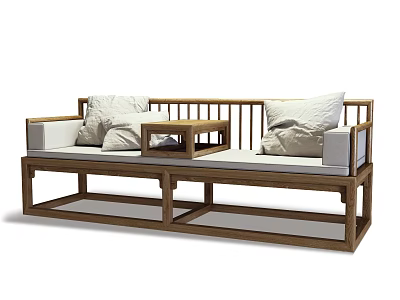 Chinese Traditional Arhat Bed With Wooden Frame Soft Cushions Backrest And Armrests 3d model