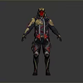 Futuristic Armor 3D Model With Red Gold Accents And Mechanical Details