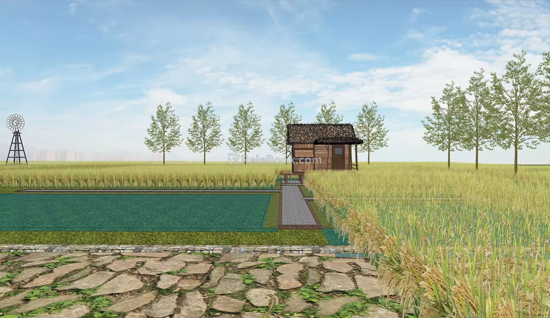 modern paddy field ecological paddy field 3d model