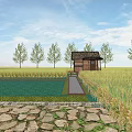 modern paddy field ecological paddy field 3d model