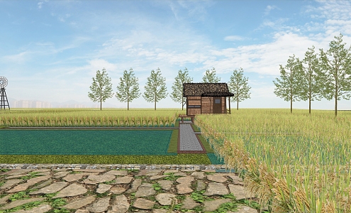 modern paddy field ecological paddy field 3d model