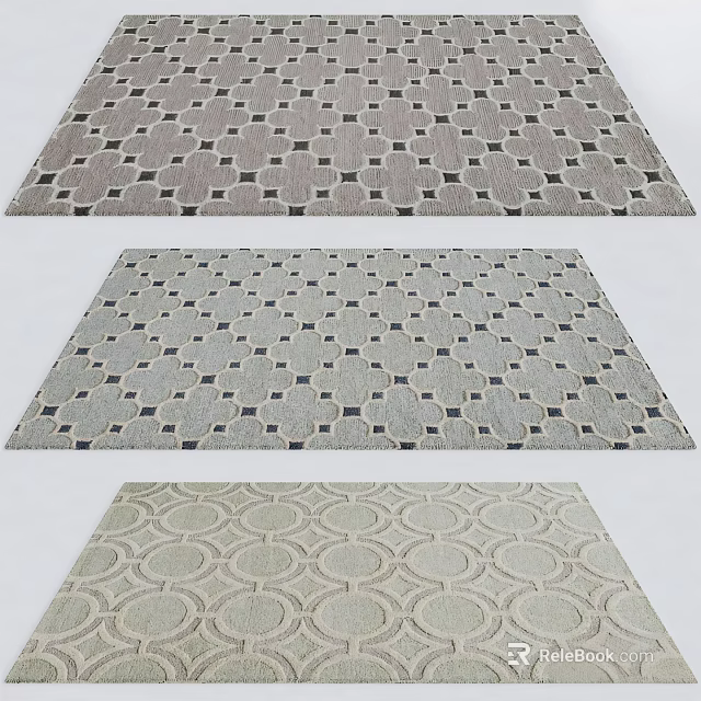 Stylish Square Rugs With Geometric Patterns In Neutral Tones And Various Designs 3d model