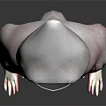 Cartoonish White Hooded Carved Sculpture With Black Face Red Eyes Red Patterns And Clawed Hands