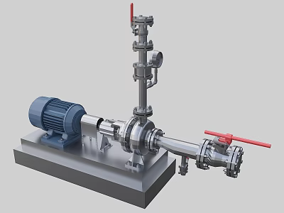 Industrial Equipment Motor Driven Pump System With Stainless Steel Pipes Red Valves And Base 3d model