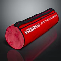 Red Cylindrical Storage Bag With White Branding For Burnshield Fire Thermal Blanket