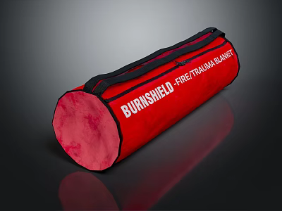 Red Cylindrical Storage Bag With White Branding For Burnshield Fire Thermal Blanket 3d model