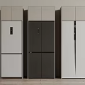 Modern Refrigerators and Freezers in Various Colors and Different Styles Arranged in a Row