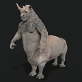 Artistic Standing Rhino Figure With Intricate Tattoo Patterns On Muscular Body