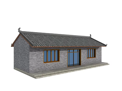 Ancient Chinese Traditional Architecture with Gray Tiled Roof Brick Wall Wooden Windows and Glass Door 3d model