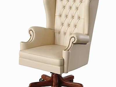 Elegant Beige High Back Office Chair With Tufted Upholstery And Wooden Wheel Base 3d model