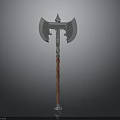 Decorative Double Bladed Metal Axe With Red Handle And Crystal Base