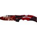 Red And Black Folding Knife With Patterned Blade And Metal Handle Components 3d model