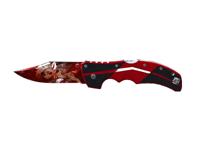 Red And Black Folding Knife With Patterned Blade And Metal Handle Components 3d model