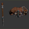 Muscular Horned Warrior Game and Movie Character with Axe Weapon 3D Model Figure