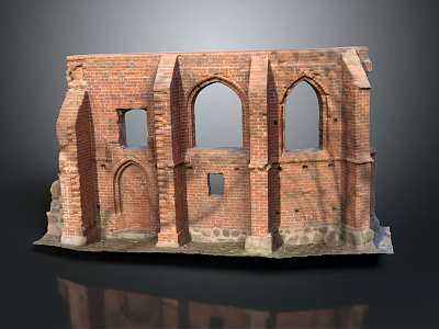 Historical Red Brick Stone Architecture Remains With Arched Windows And Doorways 3d model