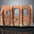 Historical Red Brick Stone Architecture Remains With Arched Windows And Doorways